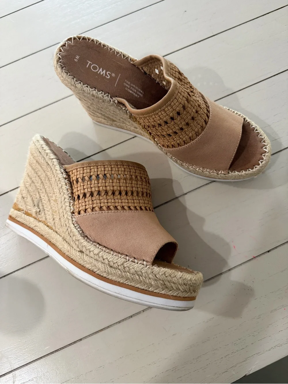 TOMS Tan Woven Espadrille Wedge Sandals